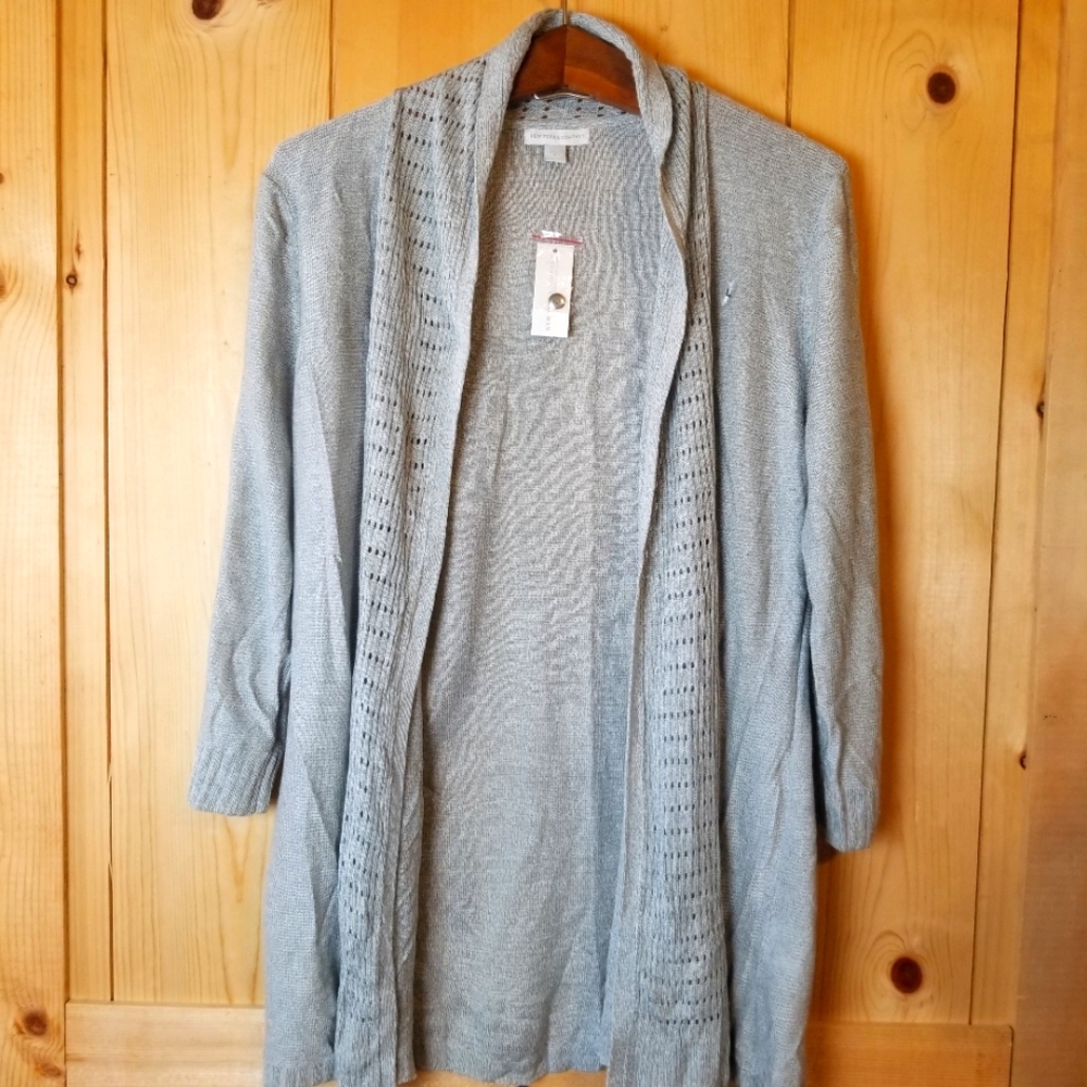 New York & Company Knit Open Front Shawl Collar 3/4 Sleeve Cardigan Sweater NWT